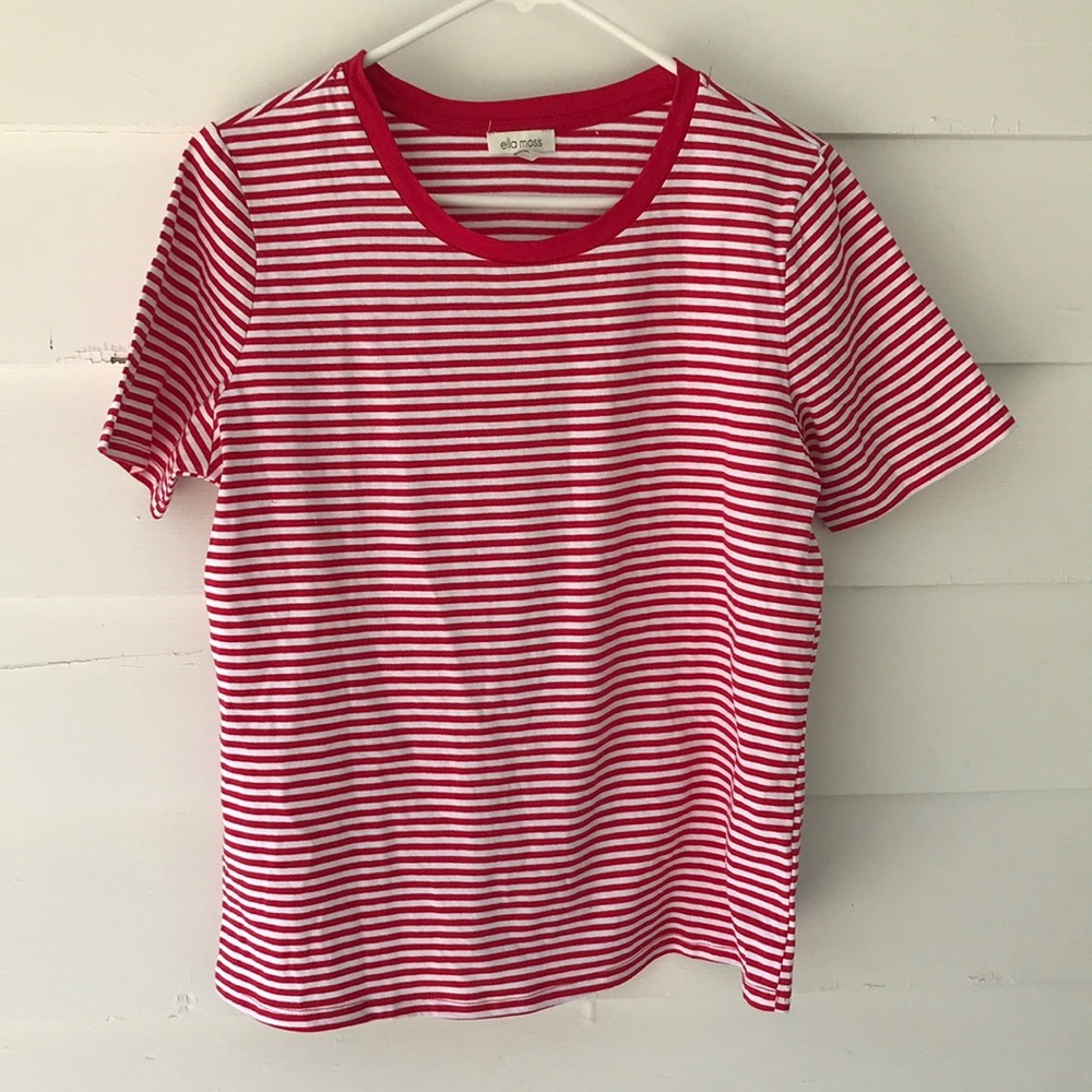 Ella Moss Red and White Striped Short Sleeve Tee